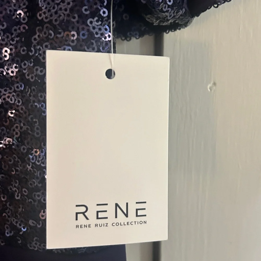 Rene Ruiz Deep blueberry Sequin V-Neck Maxi formal Dress with Flutter Sleeves - Picture 7 of 7